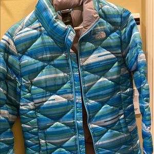 Girls Xl size 18 Northface winter jacket. Blue, green and white.